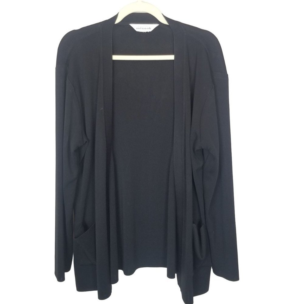 Exclusively Misook Womens Black Open Front Long Sl